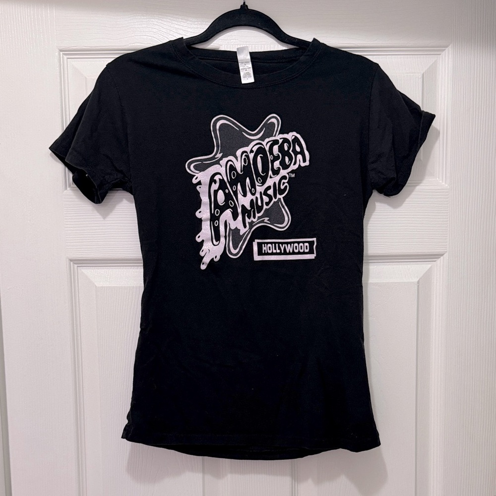 Black and Pink Sparkle Amoeba Music T-Shirt- Hollywood
